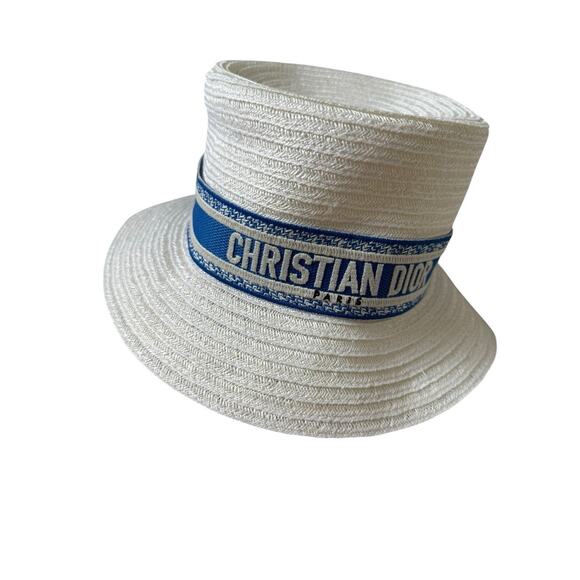 Authentic CHRISTIAN DIOR white 2022 DIORIVIERA D-BOBBY STRAW Hat 57 - Picture 1 of 6